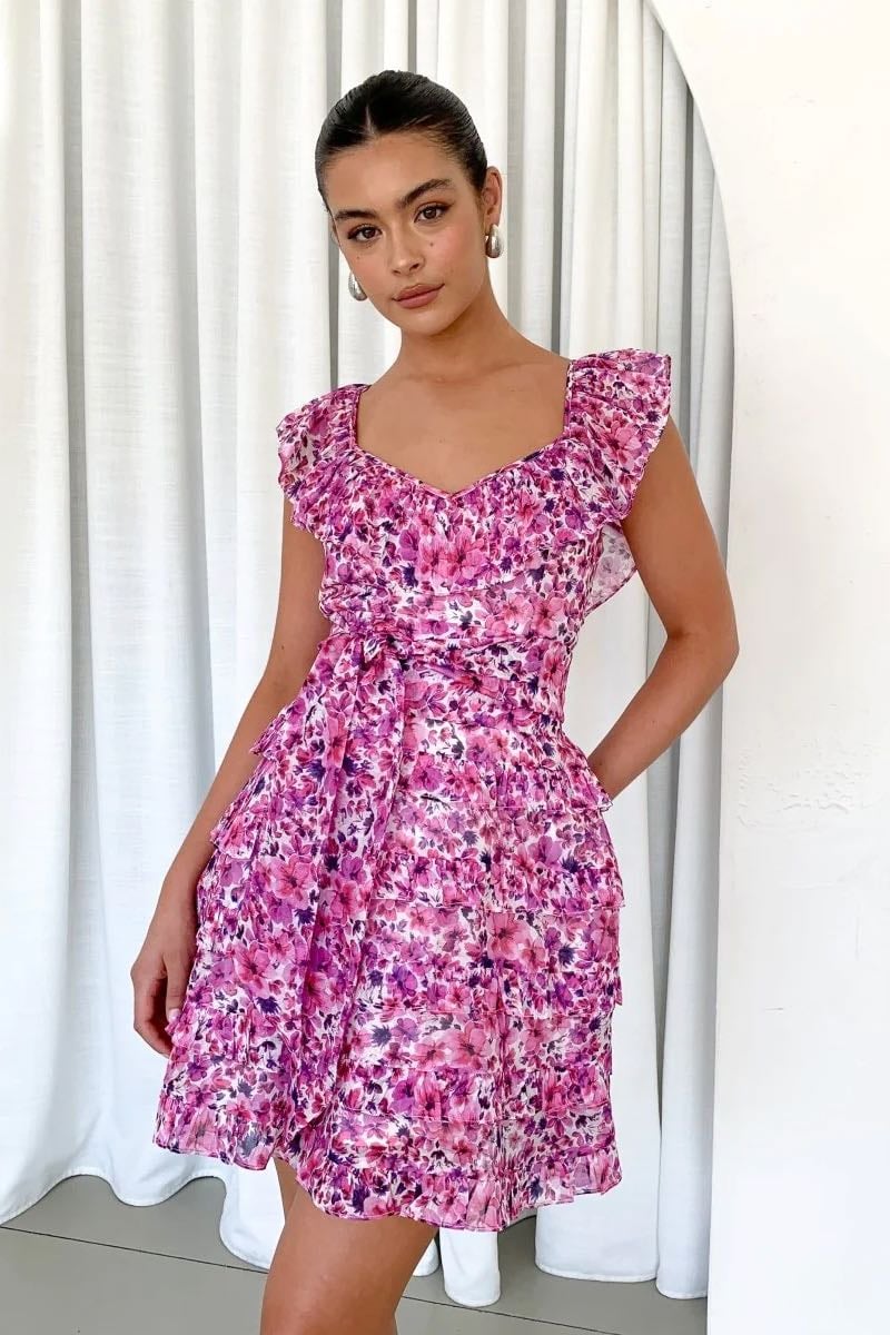 TALULAH PETULA MINI DRESS - PINK PRINT photo 4
