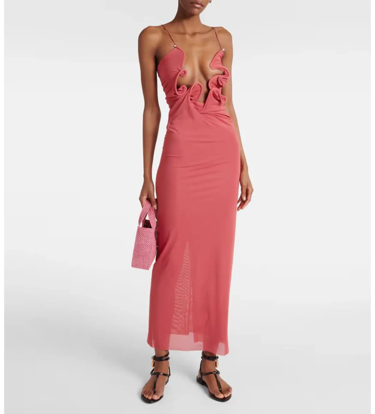 Christopher Esber Molded Venus Cutout Mesh Maxi Dress in Cayenne/Rose Size AU 6 photo 8