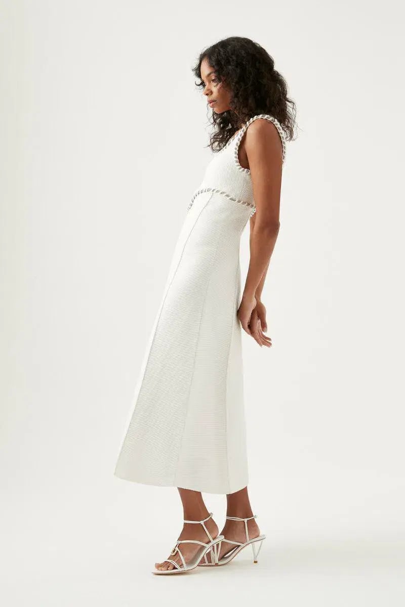 Aje Carve Abstract Knit Midi Dress Ivory Size M / AU 10 photo 2