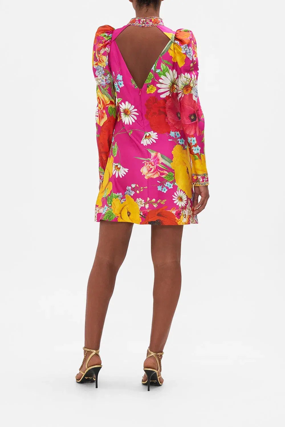 Camilla Puff Sleeve High Neck Mini Dress Floral Size M / Au 10 photo 3