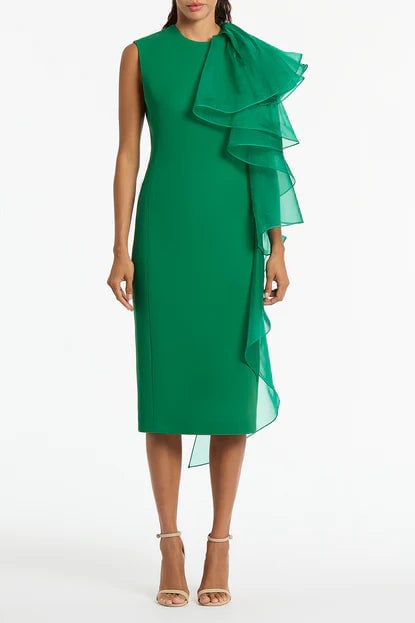 Carla Zampatti Emerald Crepe Ruffle Shoulder Dress photo 2