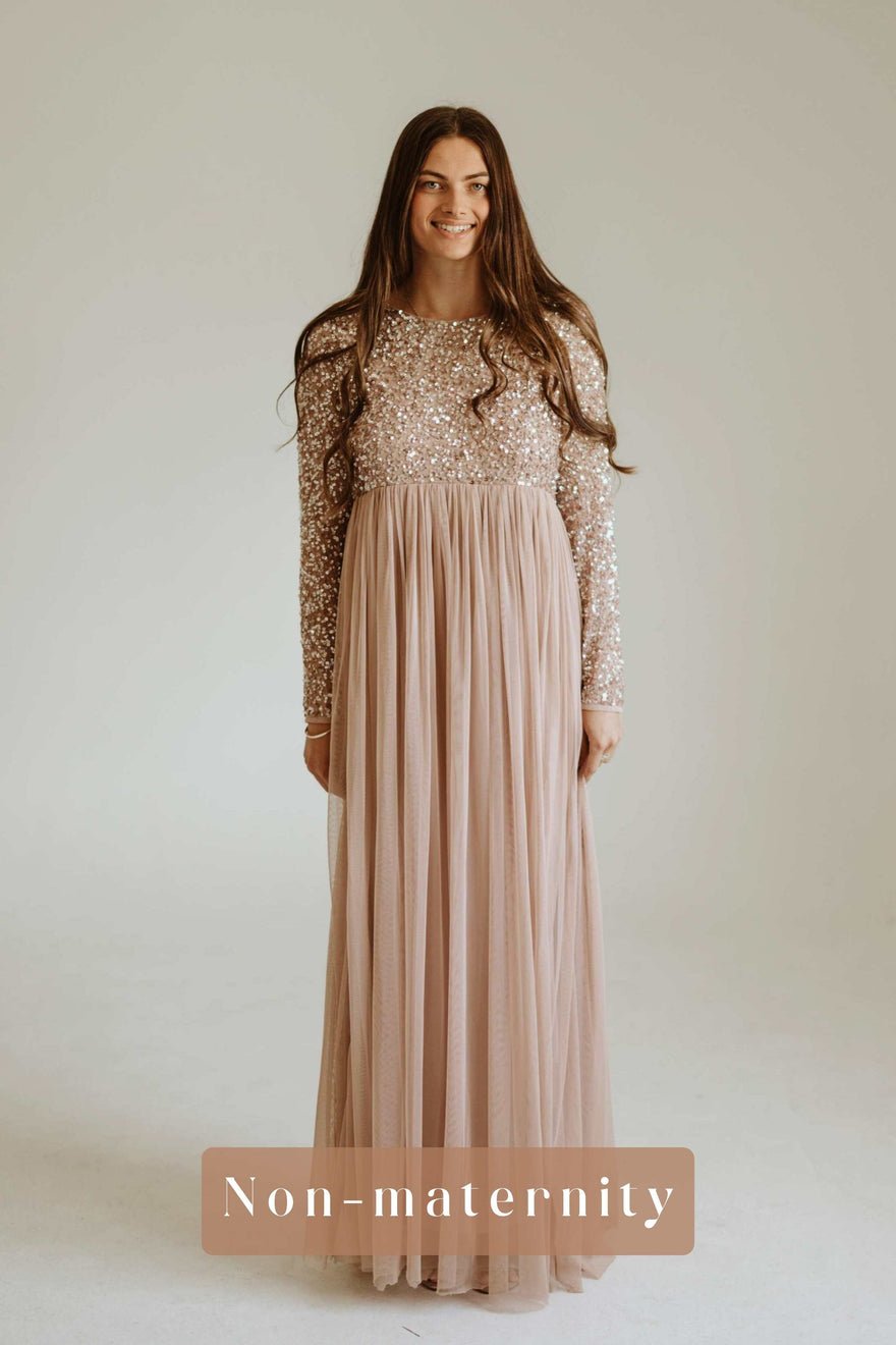 ASOS Design Maya Maternity Long Sleeve Tulle Maxi with Sequins photo 4