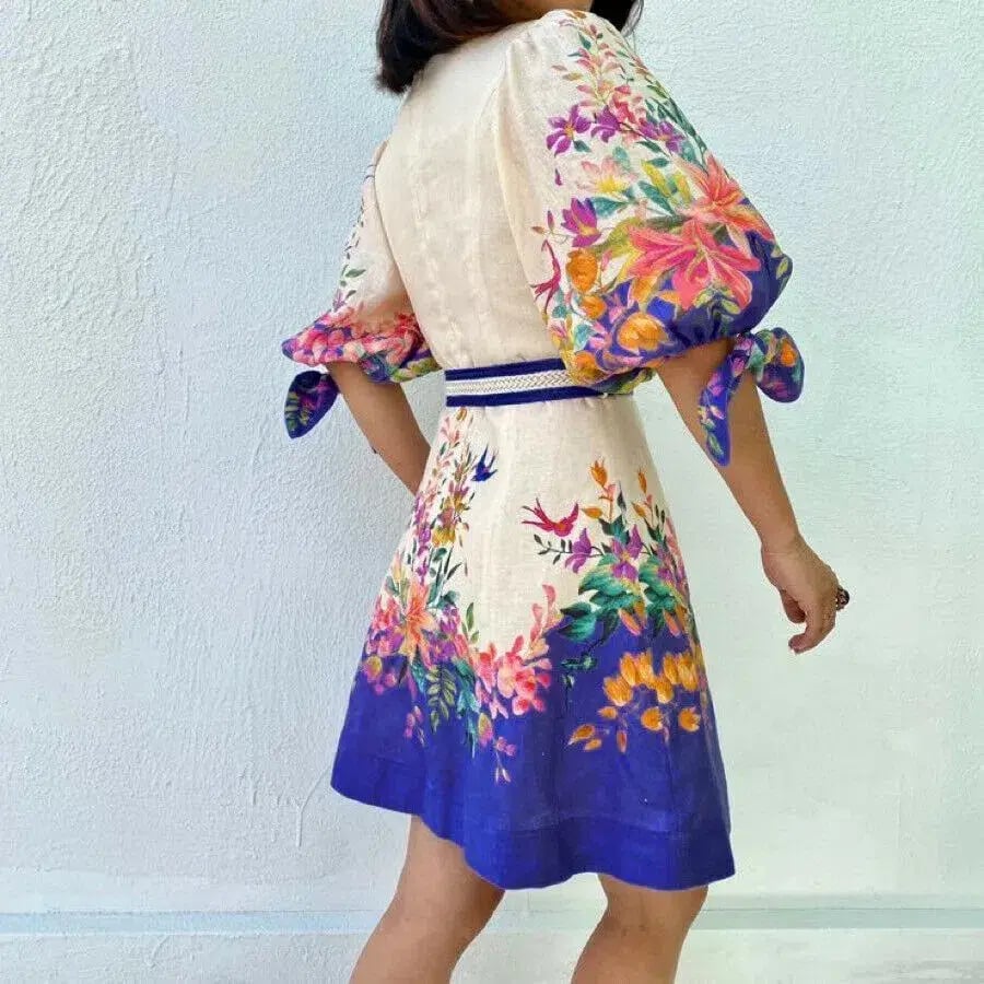 Zimmermann Tropicana Tie Sleeve Mini Dress Blue Floral Size 1/Au 10 photo 2
