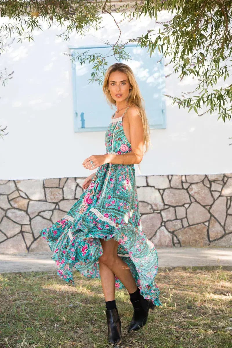 Spell Turquoise Babushka Midi Dress Size S/AU 8 photo 3