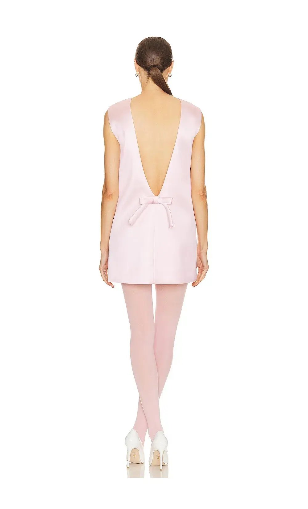 Helsa Heavy Satin Backless Bow Mini Dress Pink Size 6 photo 3