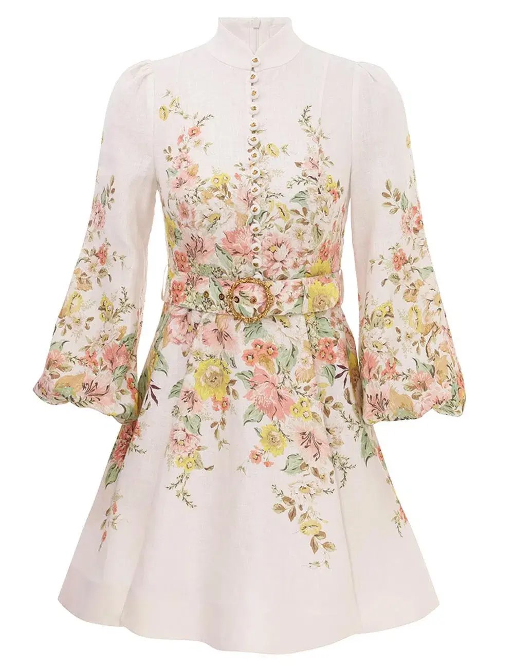 Zimmermann Matchmaker Buttoned Mini Dress Ivory/Coral Floral Size 0 / AU 8 photo 3