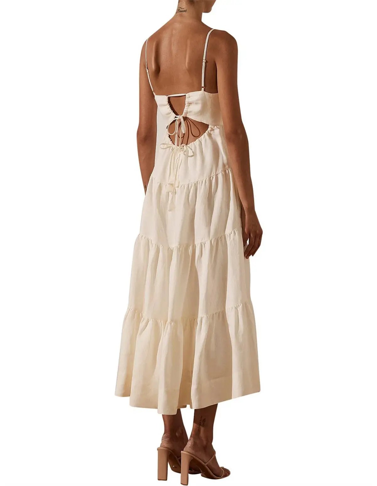 Shona Joy Blanca Linen Tiered Midi Dress Cream Size 10 photo 2