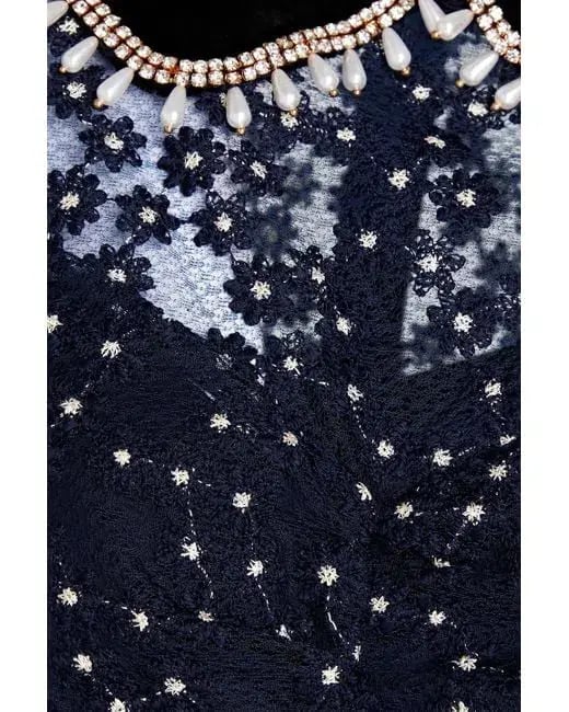 Sandro Lucianita Embellished Lace Mini Dress Midnight Blue Size 8 photo 6