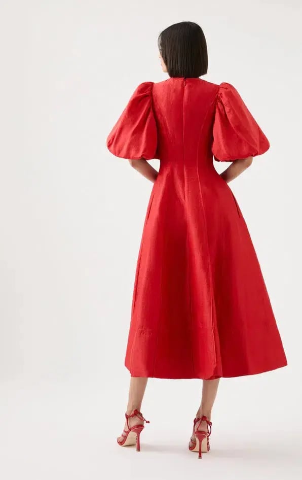 Aje Dusk Puff Sleeve Midi Dress Red Size 12 / L photo 3