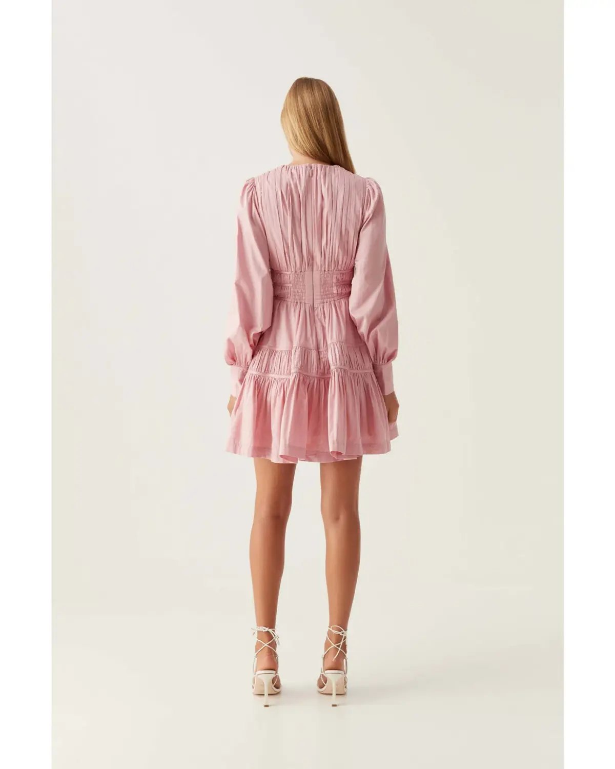 Aje Fallingwater Long Sleeve Mini Dress Chalk Pink Size AU 10 photo 2