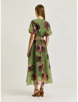 Veronika Maine WATER POPPY BELTED MIDI DRESS Green Size 8 photo 4