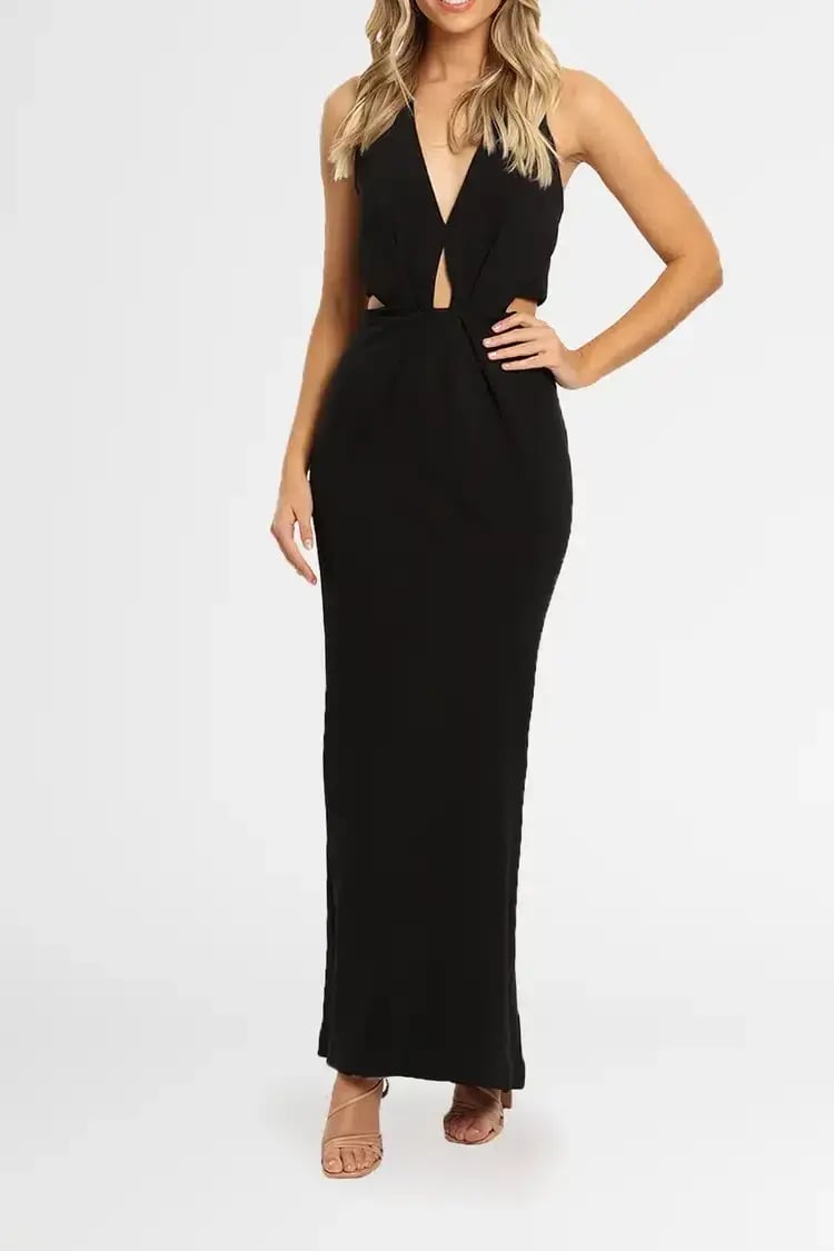 Nicholas Bandage Halter Plunge Gown in Black Size 6 photo 2