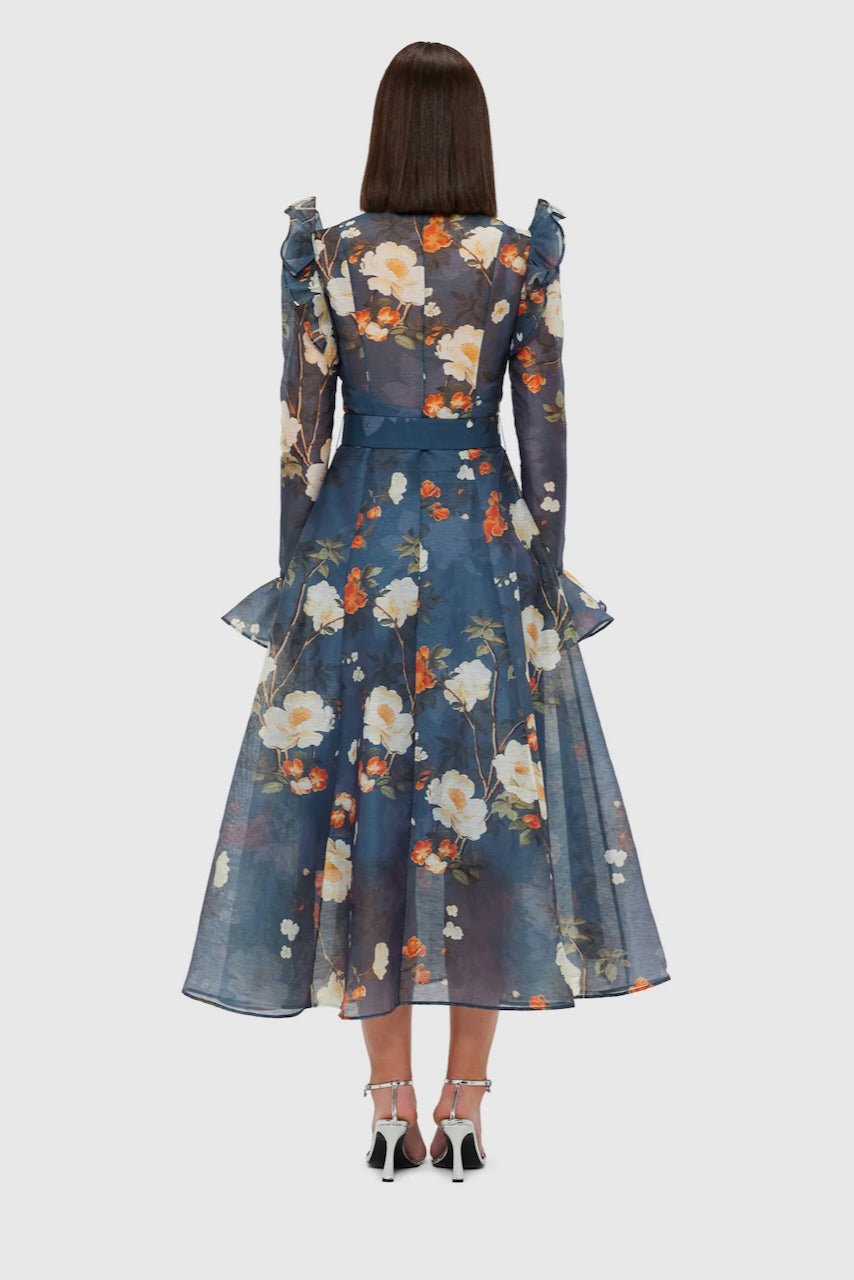 LEO LIN KATRINA BUTTERFLY SLEEVE MIDI DRESS - PEAR BLOSSOM PRINT photo 5