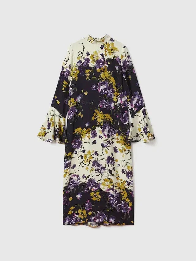 Florere Printed Fluted Cuff Midi Dress in Multi Size 10 photo 4