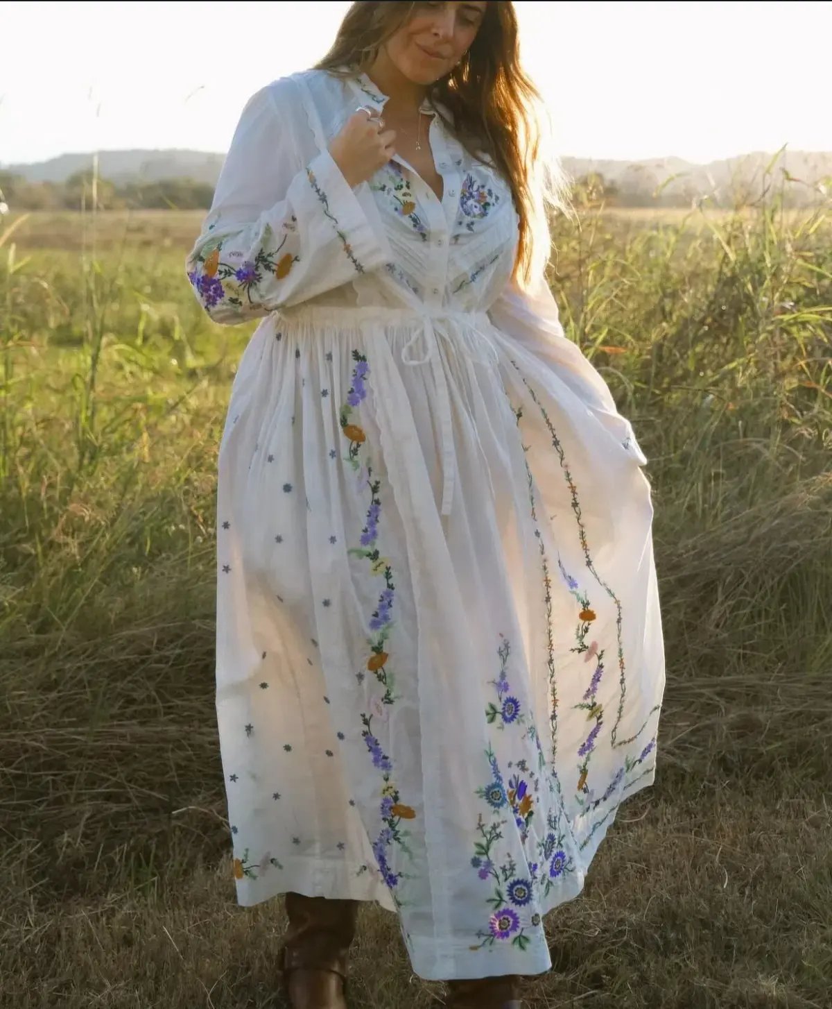 Alemais Willa Embroidered Midi Shirt Dress White Floral Size 16 photo 4