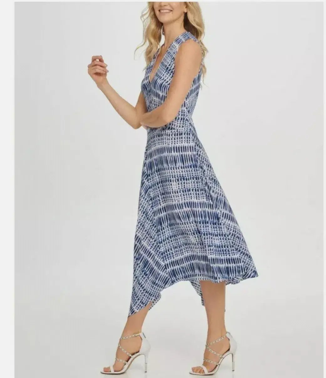 DKNY Vneck Wrap Colorblock Panel Dress Print Size 16 photo 2