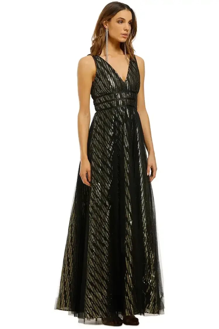 Montique Mirabella Lurex Gown Black and Gold Size 14 photo 2