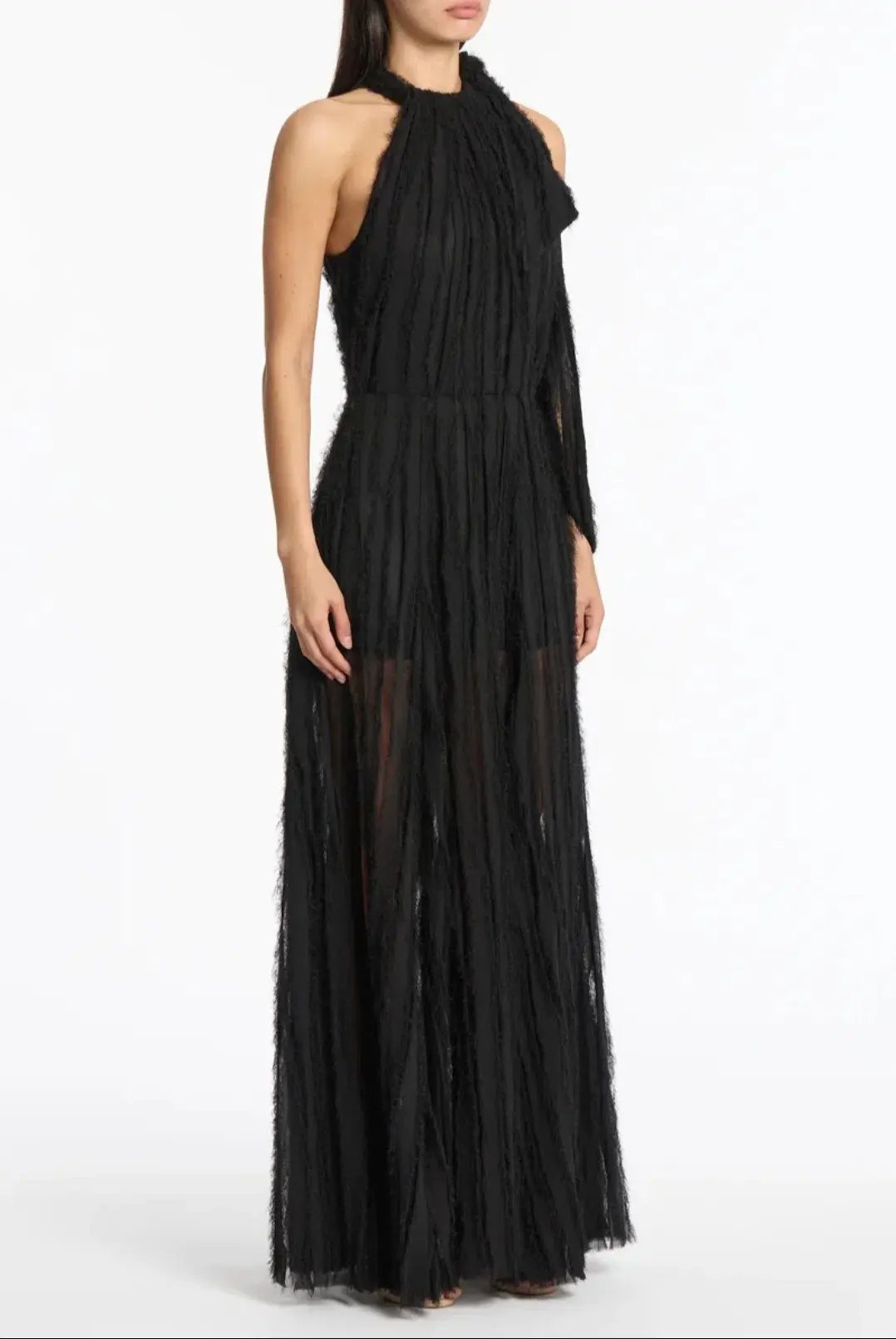 Carla Zampatti Shredded Tulle Halter Gown Black Size 14 photo 2