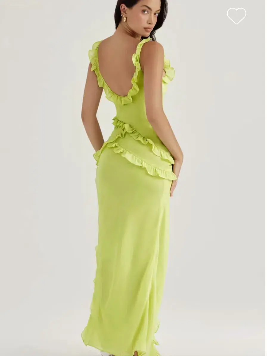 House Of CB Pixie Dress Lime Green Ruffle Front Size 10 photo 4