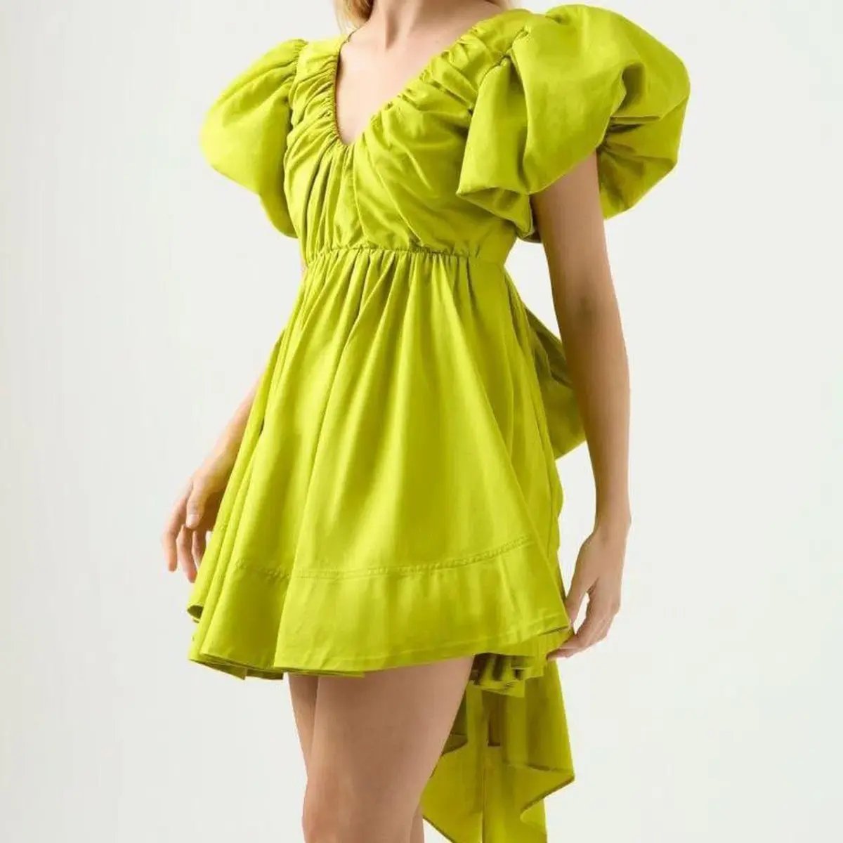 Aje Gretta Bow Back Mini Dress Chartreuse Green Size 16 photo 4