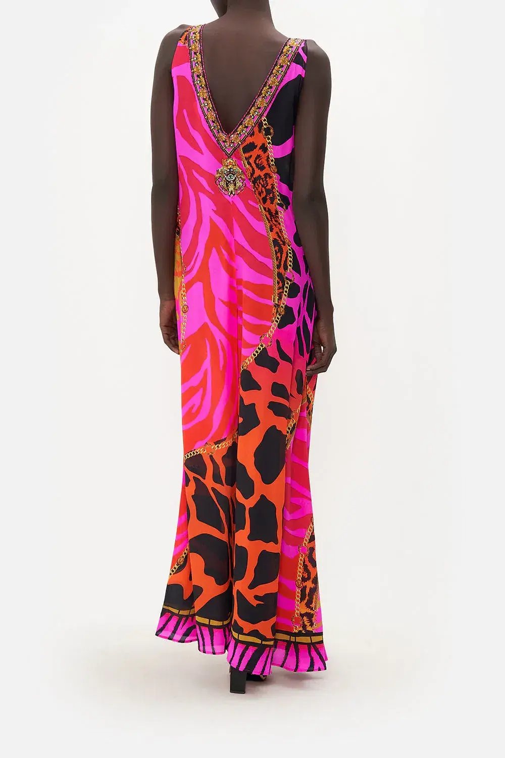 The Always Change Your Spots V Neck Flared Jumpsuit Pink Print Size S/Au 8 photo 3