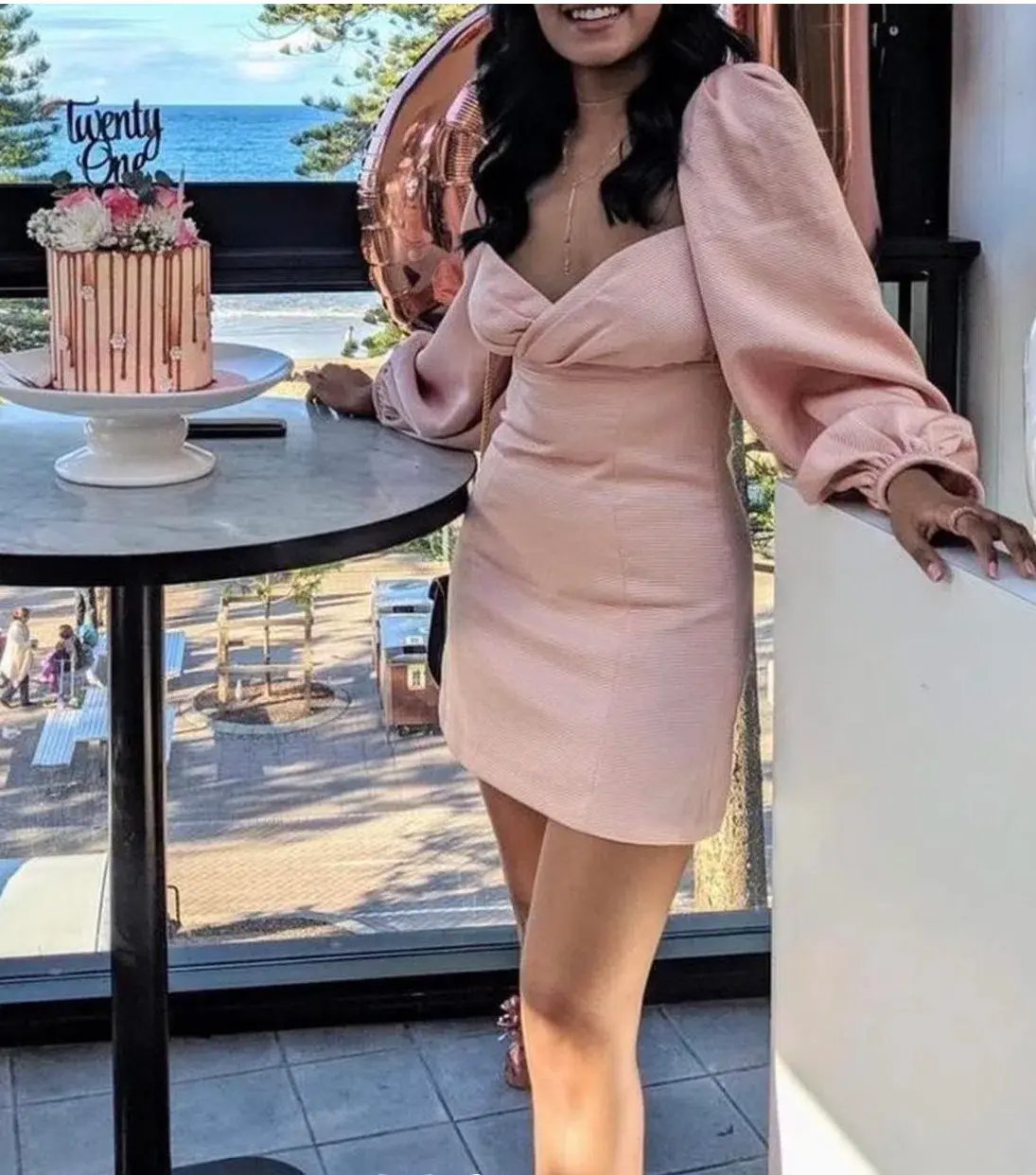 House of CB Aliyah Damask Balloon Sleeve Mini Dress Blush Size 8 photo 4
