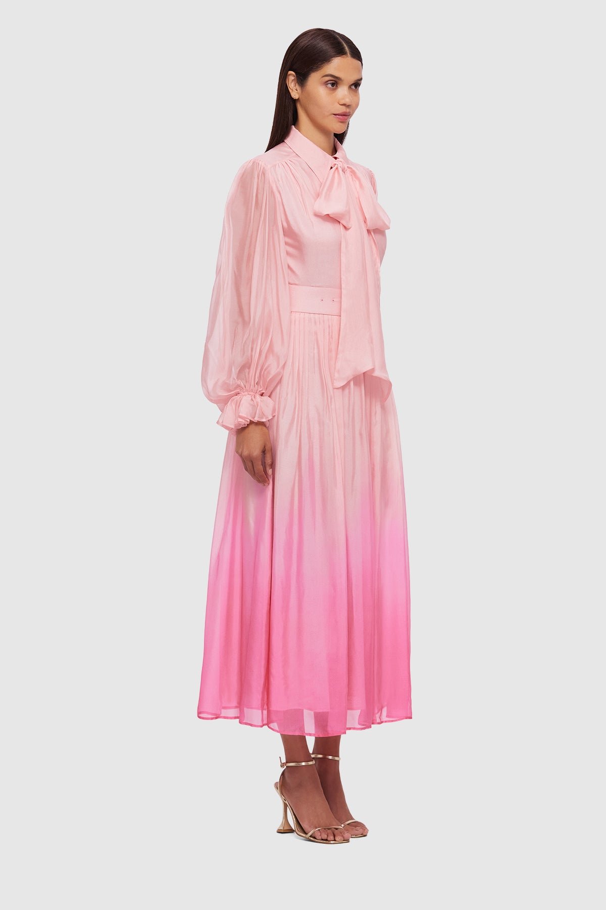 LEO LIN CASSIE TIE NECK MIDI DRESS - OMBRE PINK photo 3