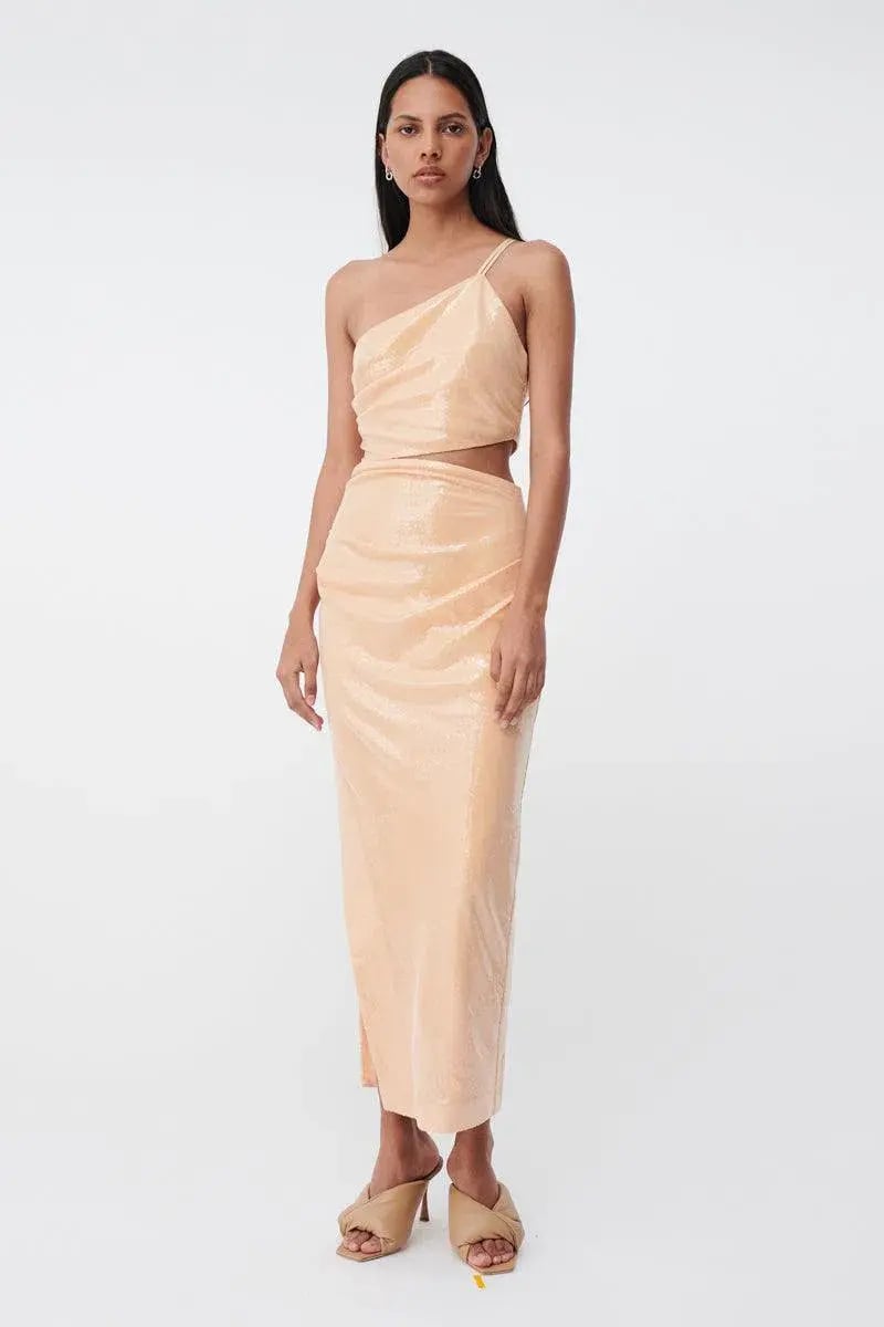 Suboo Marcel Draped Sequin Cutout Maxi Dress Nude Size 10 photo 3