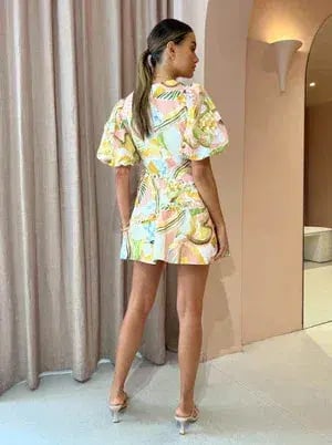 By Nicola Sol Puff Mini Dress in Swirl Check Multi-Colored Size AU 8 photo 2