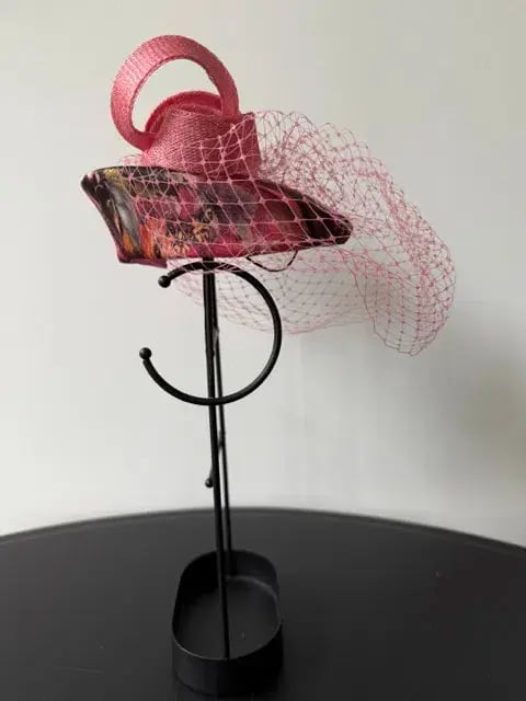 Olga Berg Pill Box Headwear with Netting Pink One Size photo 2