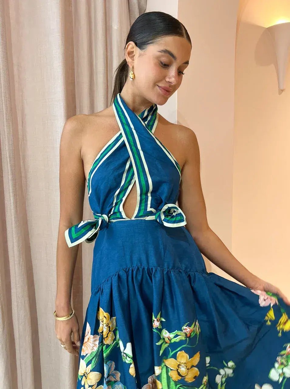Alemais Lyla Halter Midi Dress in Royal Blue Cutout Size AU 12 photo 5