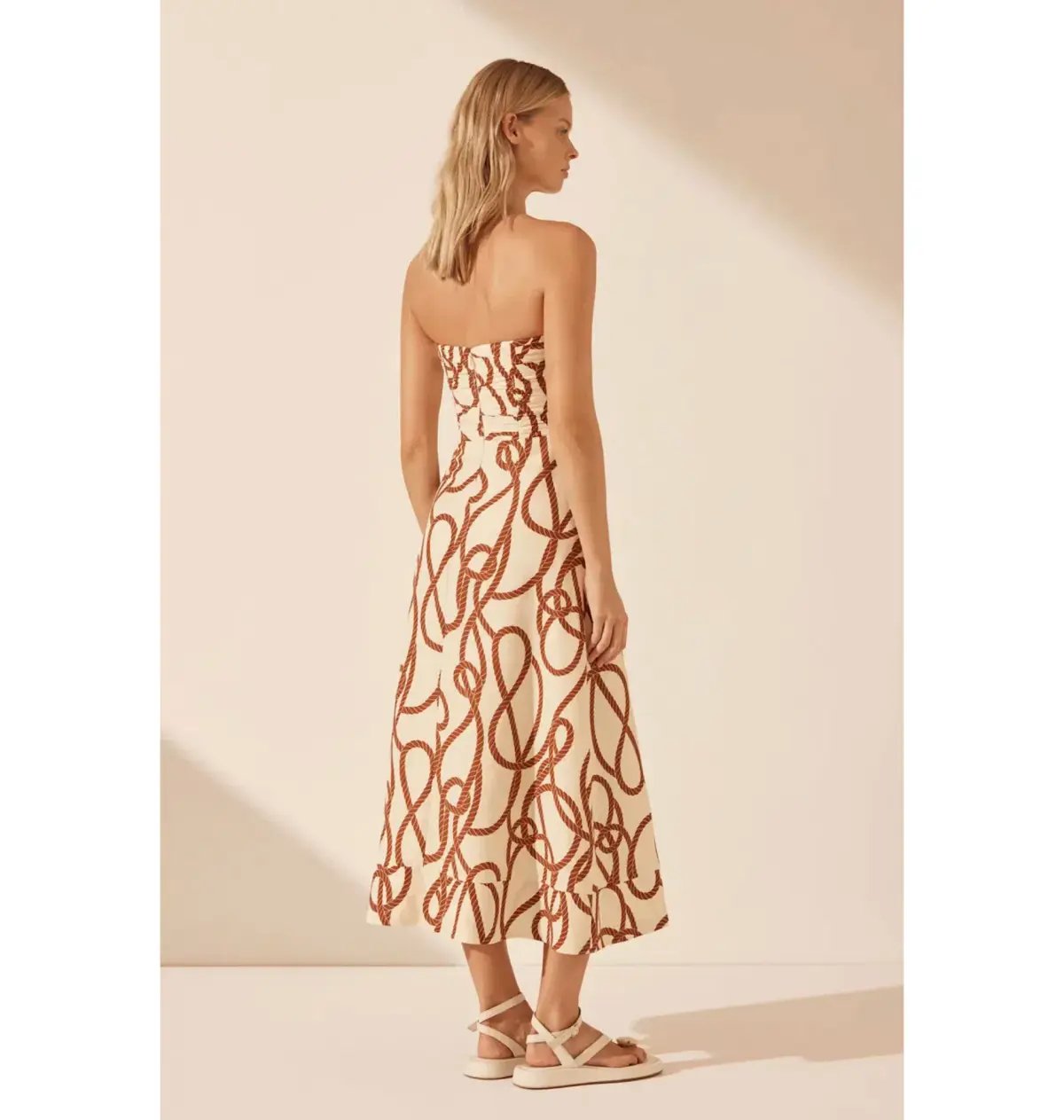 Shona Joy Mouillage Linen Strapless Cut Out A-Line Midi Dress Mouillage Print Size AU 12 photo 2