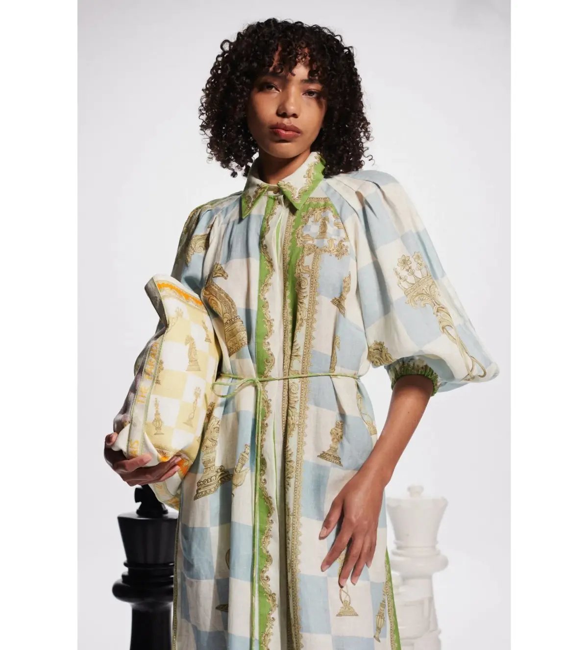 Alemais Checkmate Linen Midi Shirtdress Multi Print Size AU 16 photo 2