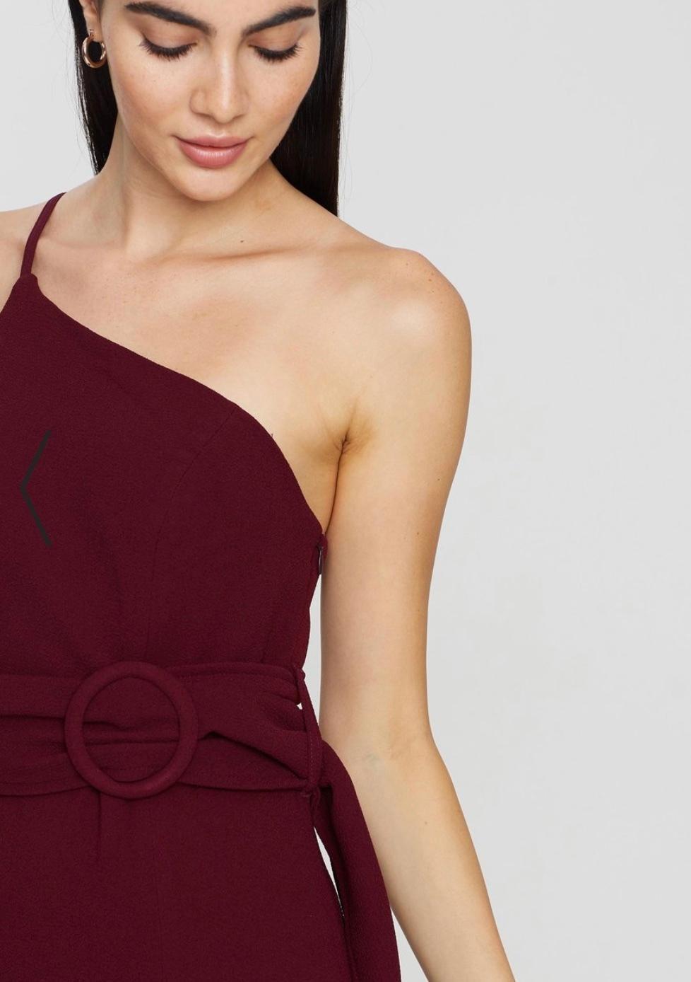 Shona Joy One Shoulder Leg Split Midi Dress Red Size 10 photo 2