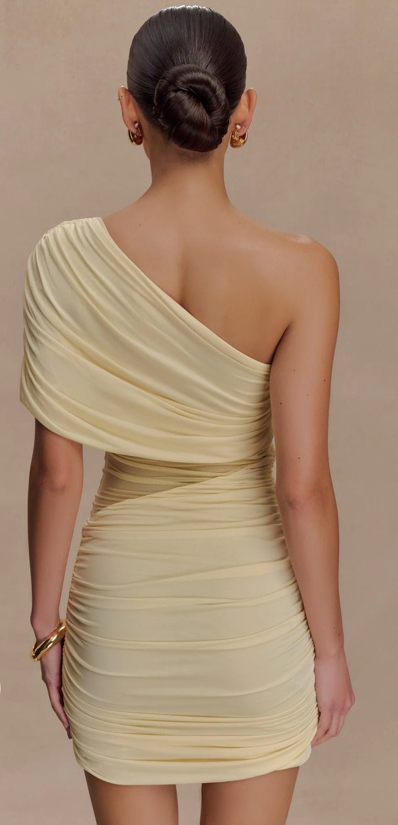 Meshki Dallas One Shoulder Mesh Mini Dress Lemon photo 2