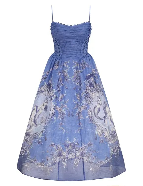 Zimmermann Rebellion Beaded Picnic Midi Dress Blue Mermaid Size 0 / AU 8 photo 3