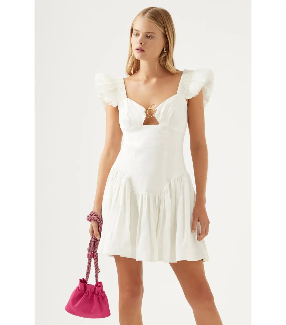 Aje Simone Frill Mini Dress Ivory Size S / AU 8 photo 2