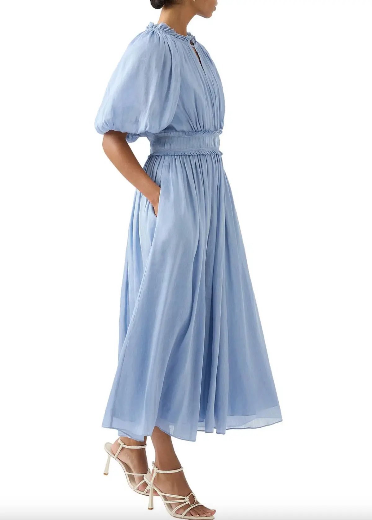 Aje Elysium Blouson Midi Dress Steel Blue Size 6 photo 2
