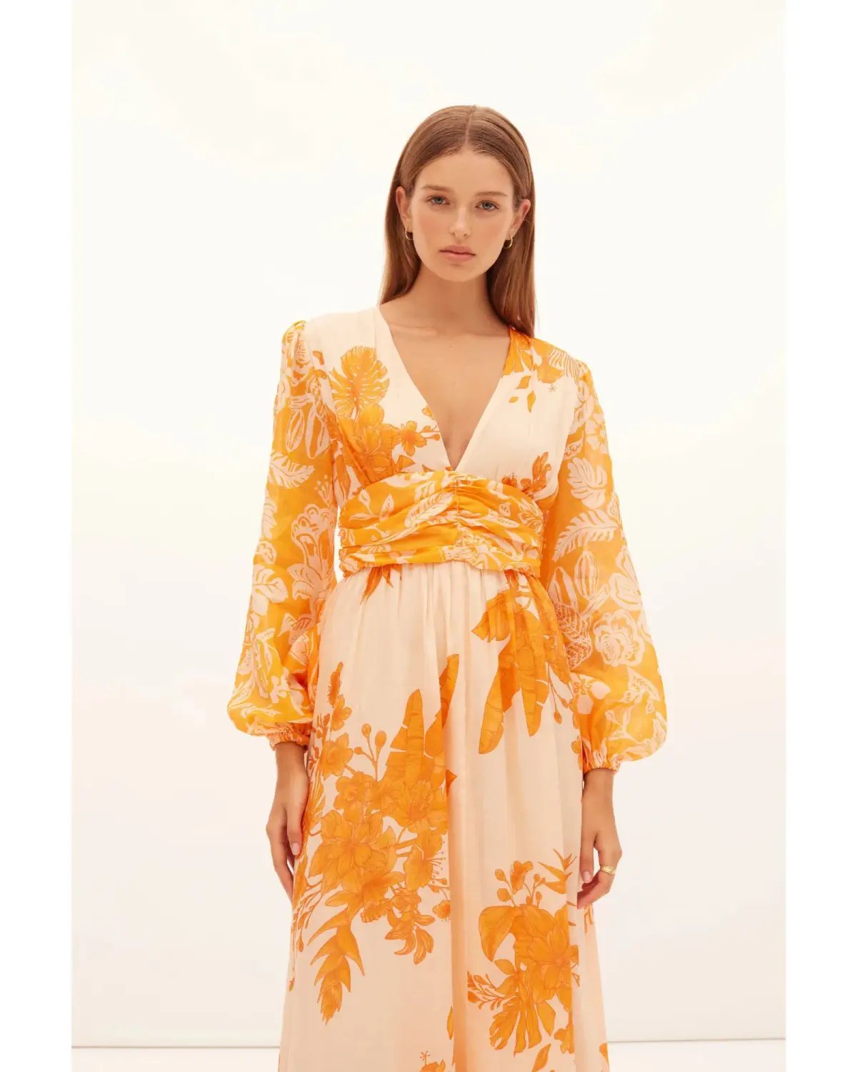 Kate Ford Hester Ruched Gown Orange Print Size AU 12 photo 2