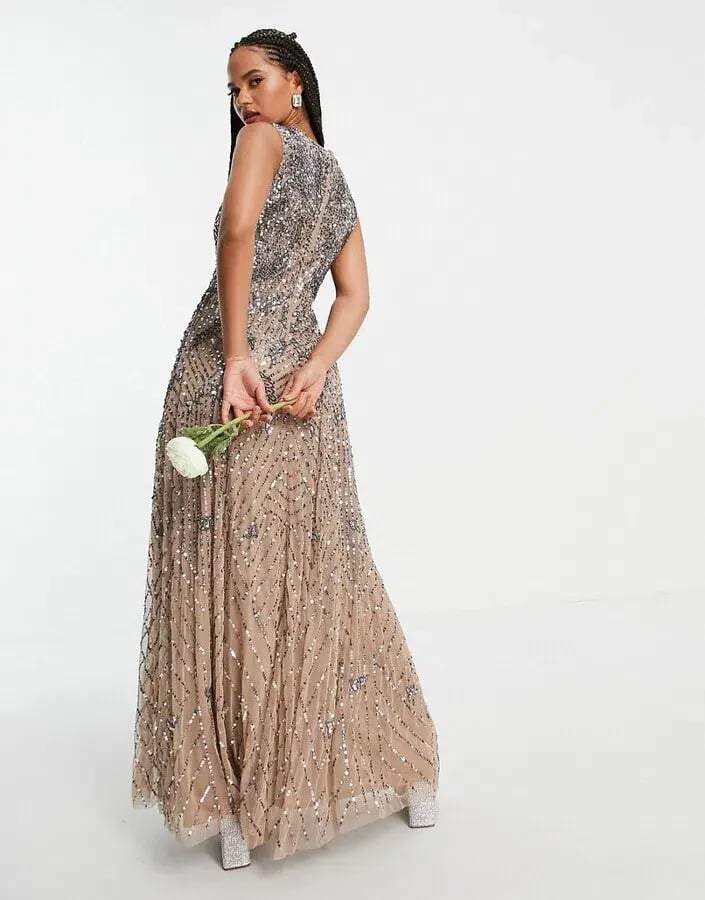 Beauut Bridesmaid Embellished Maxi Dress in Mink Size 14 photo 3