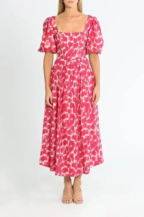 Ministry of Style Mottled Blossoms Midi Dress Pink Print Size 16 photo 2