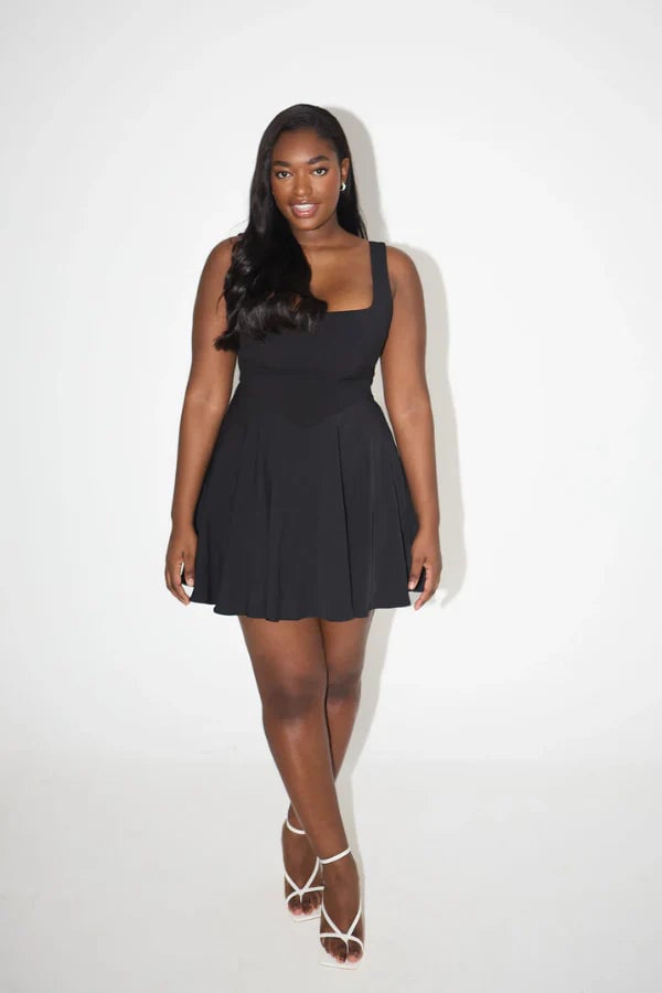 ODD MUSE HIGH WAIST SQUARE MINI DRESS - BLACK photo 4