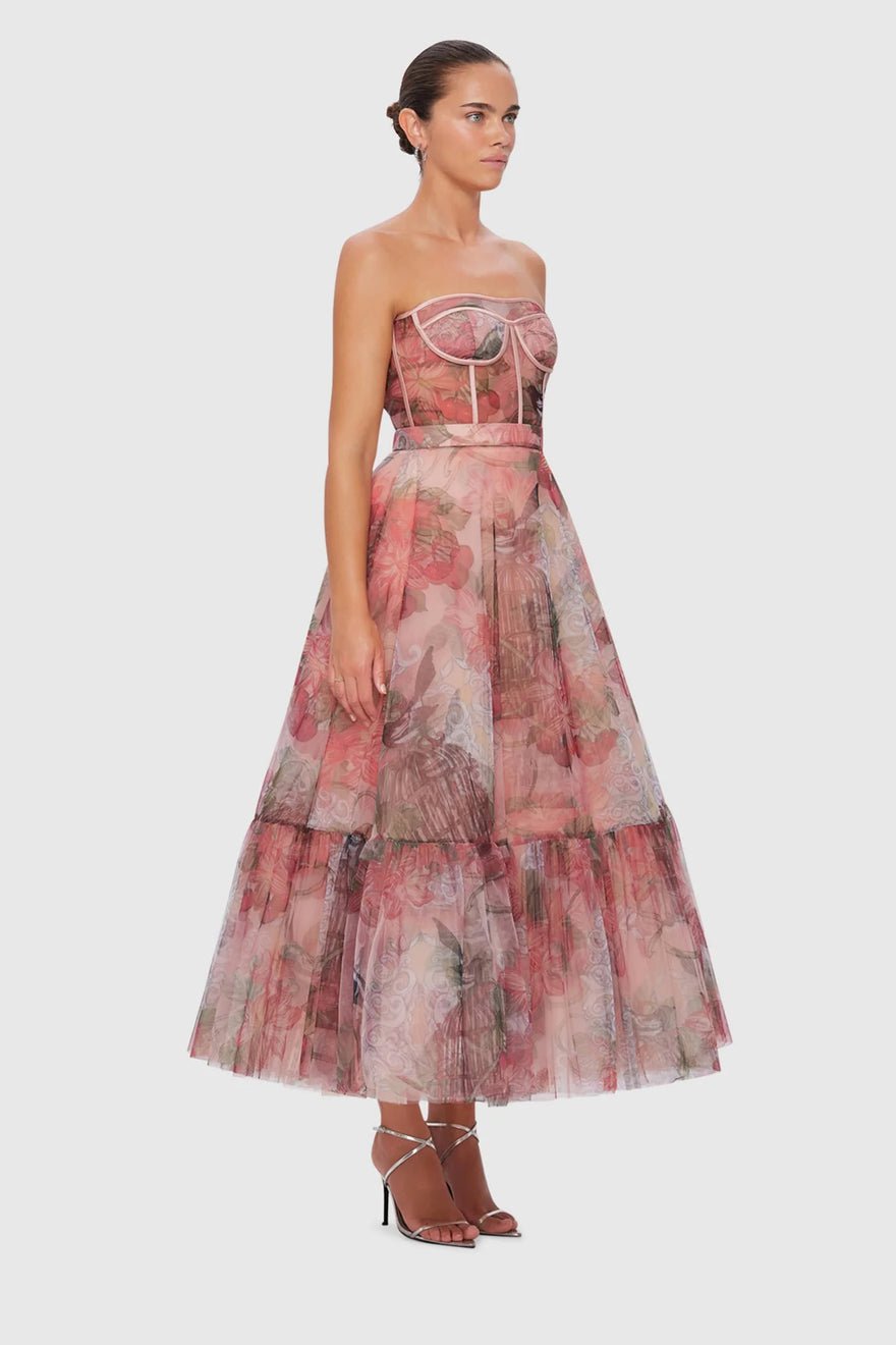 Leo Lin Rae Bustier Midi Dress - Azalea Print in Fortune photo 3