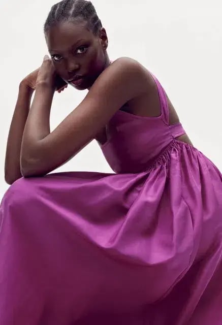 OROTON Strappy Open Back Poplin Maxi Sundress in Magenta Size 10 photo 6