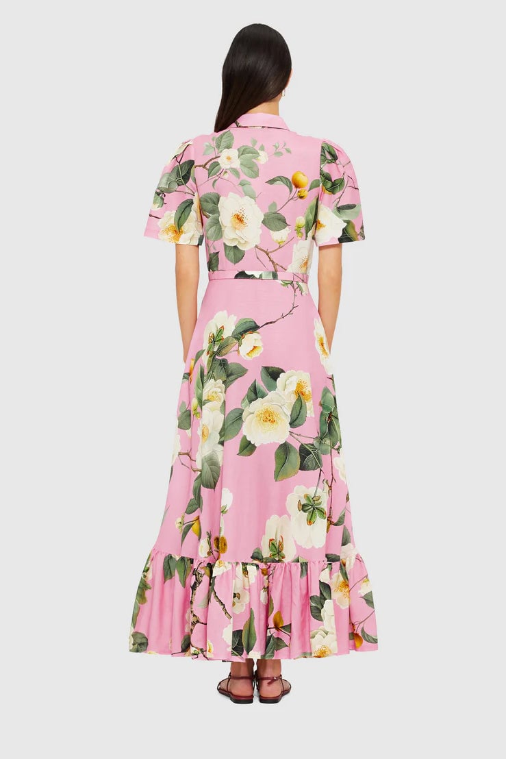 LEO LIN BECCA SHORT SLEEVE MIDI DRESS - CAMELIA PRINT photo 6