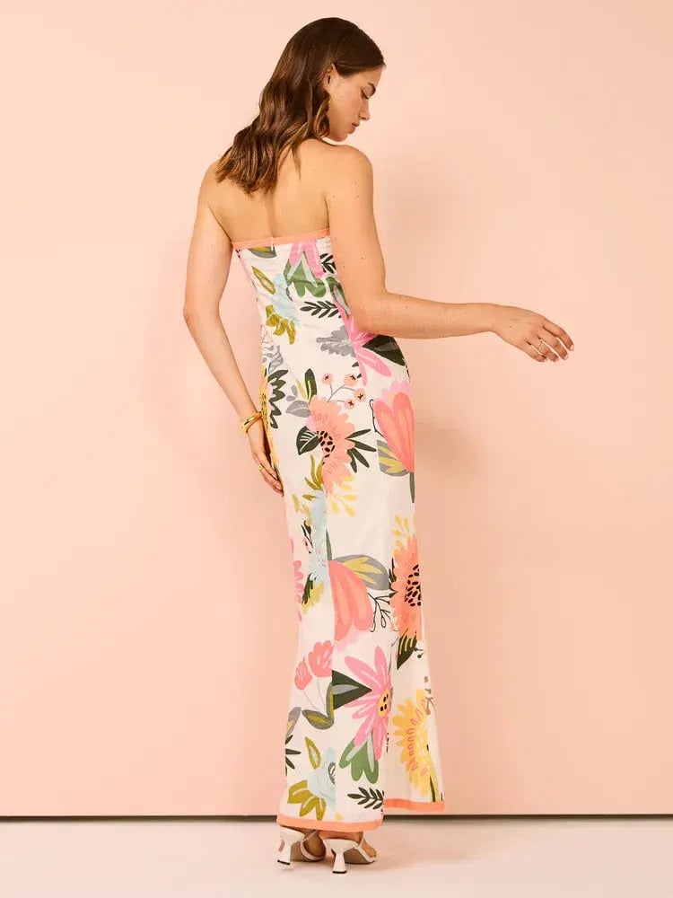 By Nicola Claudia Strapless Wrap Maxi Dress In Potpourri/Melon Size 8 photo 5