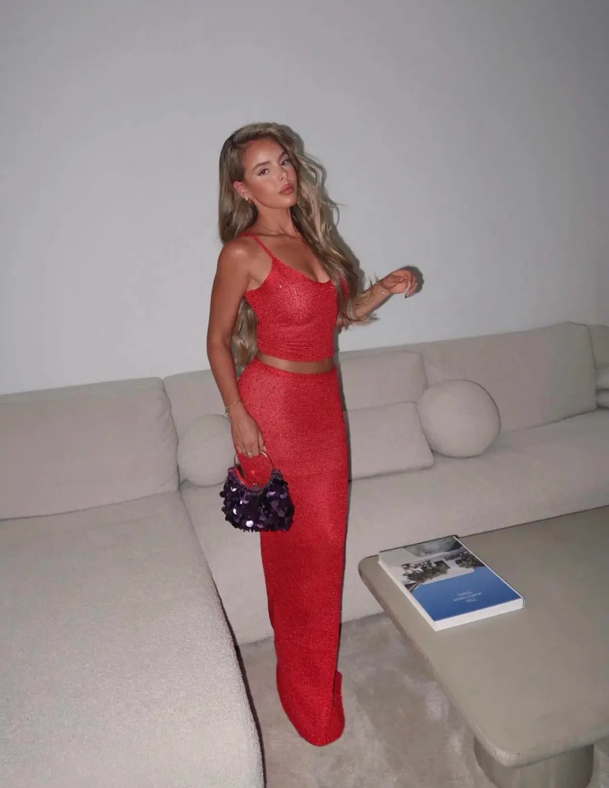 Asta Resort Carolina Camisole and Skirt Set Rossa Sequin Size S / AU 8 photo 3