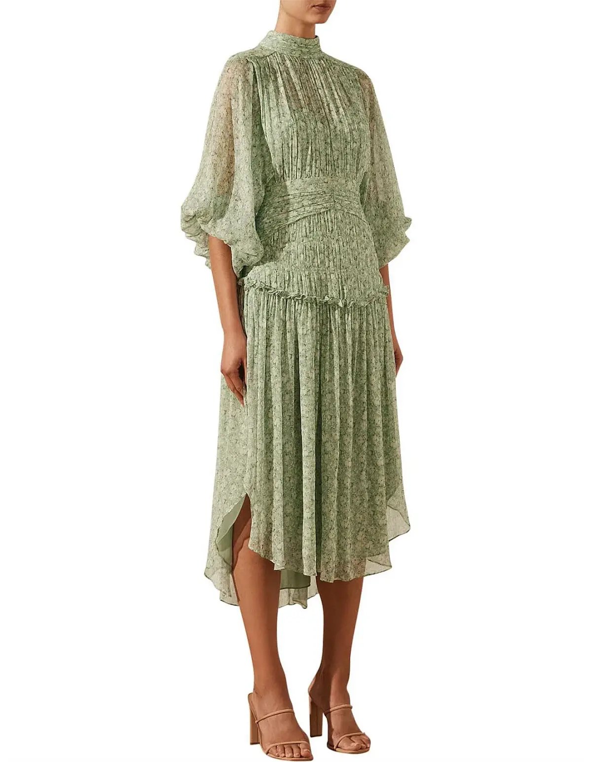 Shona Joy Aurore Long Sleeve Open Back Midi Dress Green Size AU 10 photo 2