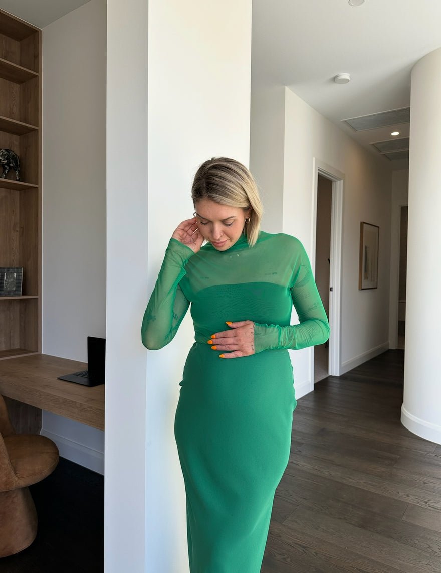 Carla Zampatti Pura Mesh Bodysuit & Godet Skirt, Jade photo 3