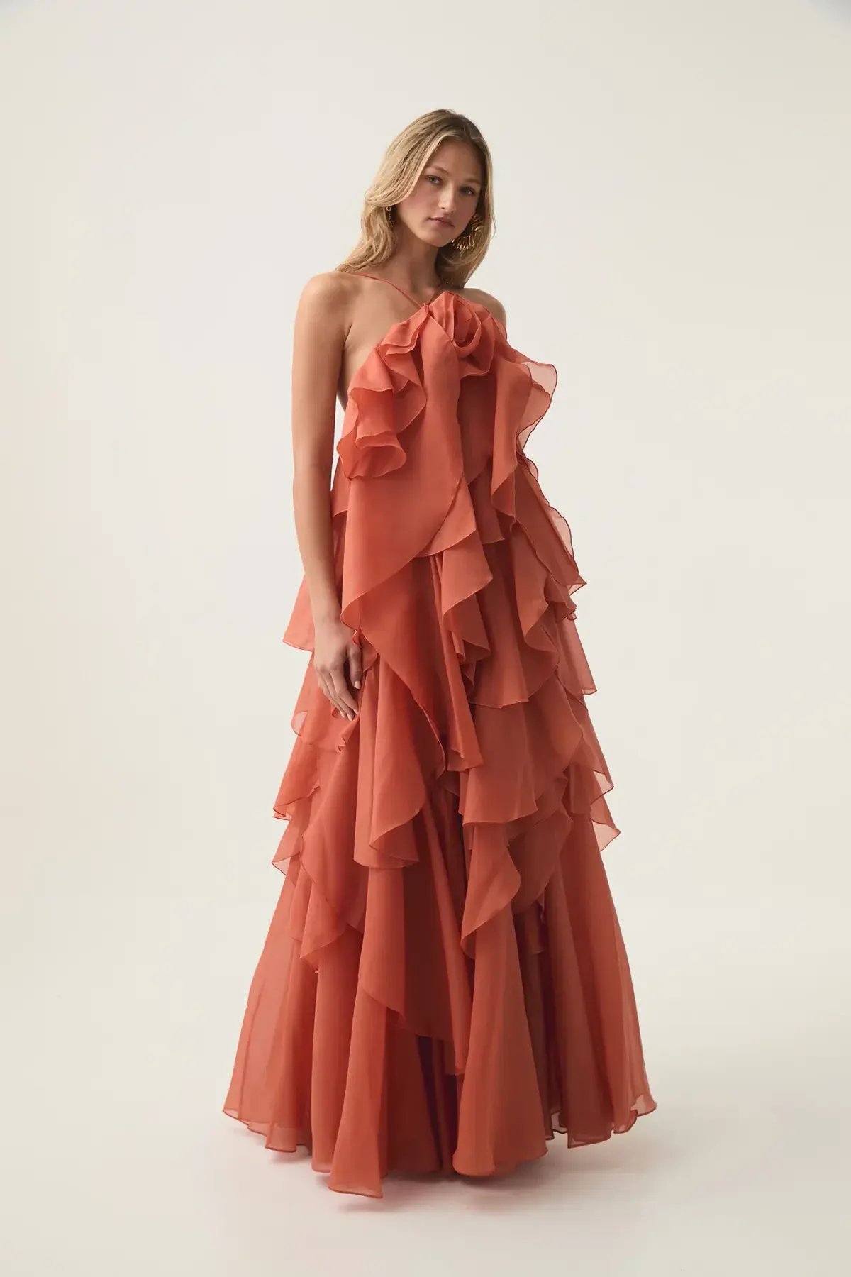 Aje Pandorea Layered Maxi Dress in Coral Clay Size AU 16 photo 3